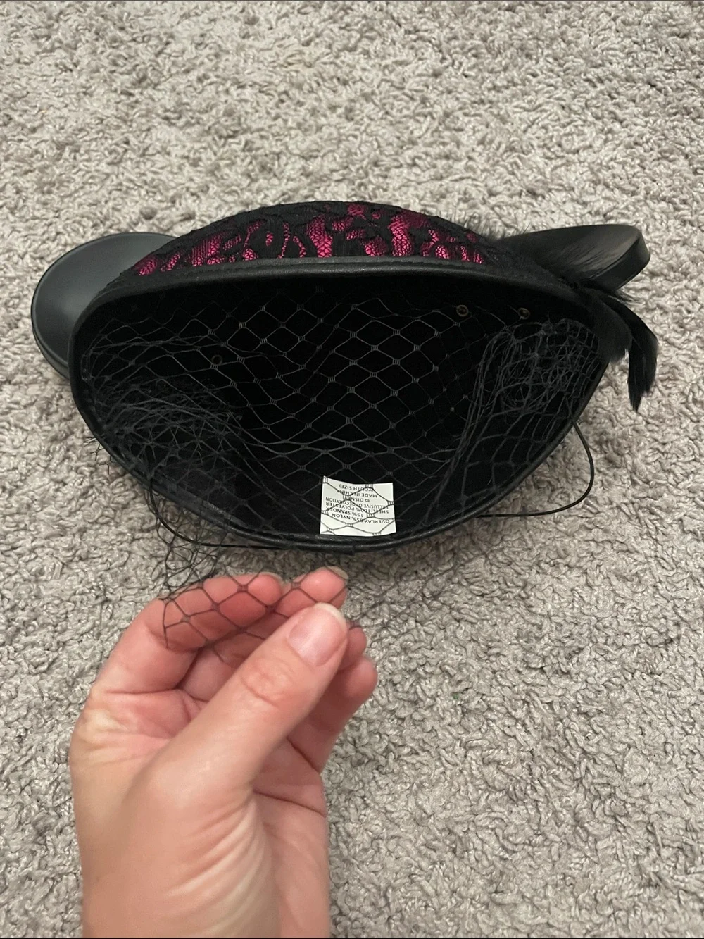 Disney Mickey Ears Black Lace and Fuchsia Feathered Fascinator Hat